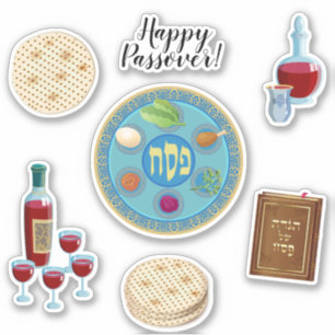 Pegatina Símbolos del Séder del Pesach de la Pascua Feliz