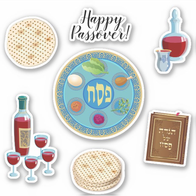 Pegatina Símbolos del Séder del Pesach de la Pascua Feliz (Anverso)