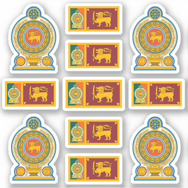 Pegatina Símbolos/emblema nacional de Sri Lanka y bandera (Anverso)