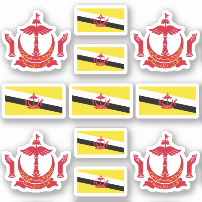 Pegatina Símbolos/escudo de armas y bandera de Brunei (Anverso)