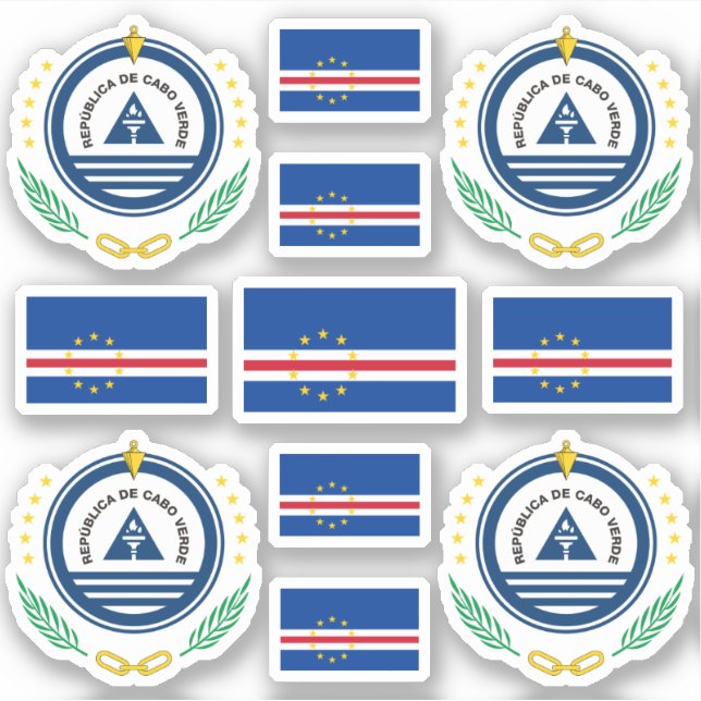 Pegatina Símbolos/escudo de armas y bandera de Cabo Verde (Anverso)