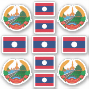 Pegatina Símbolos/escudo de armas y bandera de Laos