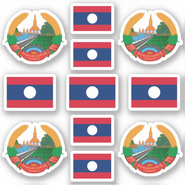 Pegatina Símbolos/escudo de armas y bandera de Laos (Anverso)