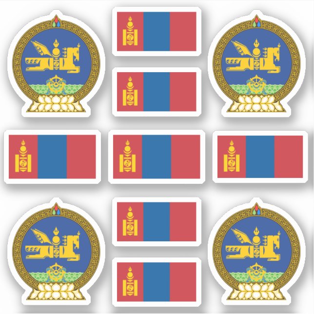 Pegatina Símbolos/escudo de armas y bandera de Mongolia (Anverso)