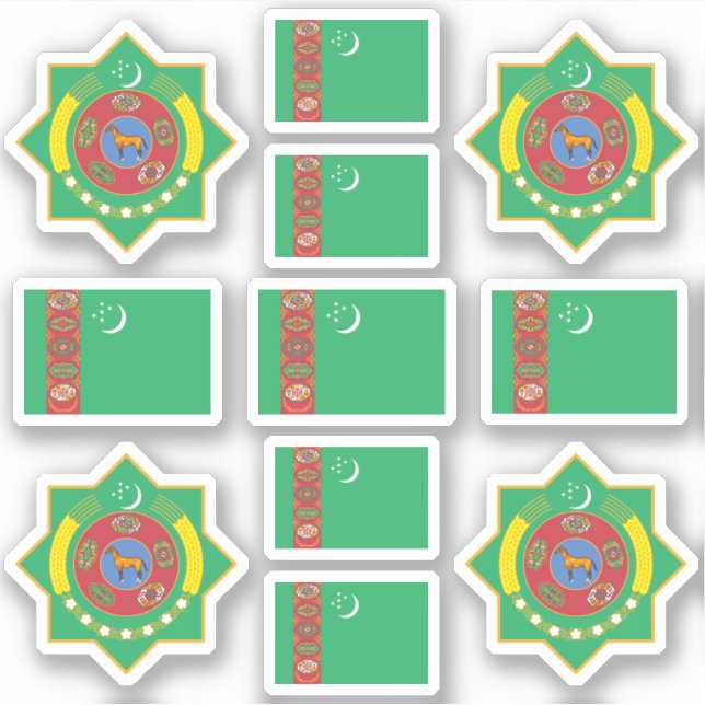 Pegatina Símbolos/escudo de armas y bandera de Turkmenistán (Anverso)