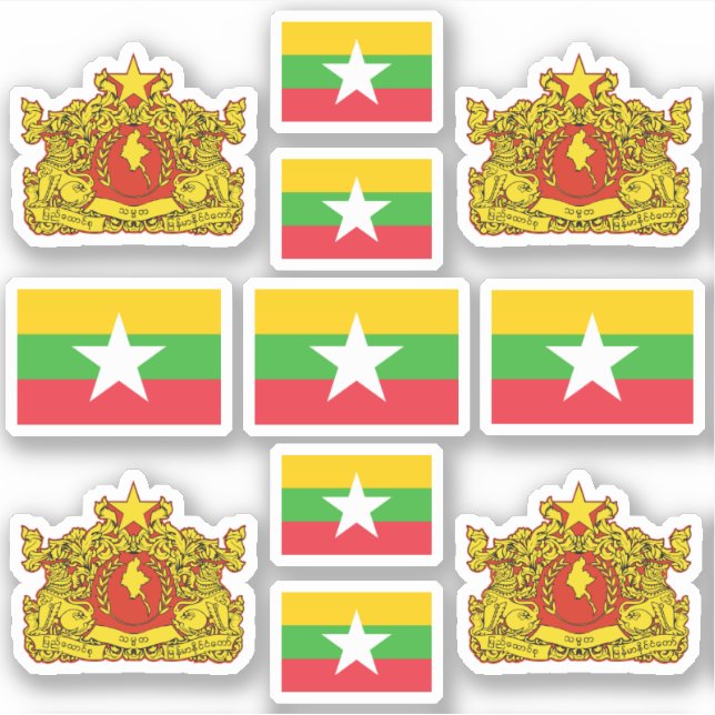 Pegatina Símbolos nacionales birmanos / escudo de armas y b (Anverso)