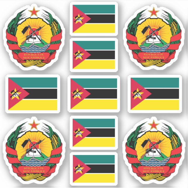 Pegatina Símbolos nacionales de Mozambique / Escudo de arma (Anverso)
