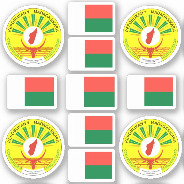 Pegatina Símbolos nacionales malgaches / Escudo de armas y  (Anverso)