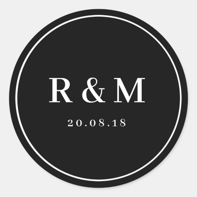 Pegatina simple de boda en blanco y negro (Anverso)