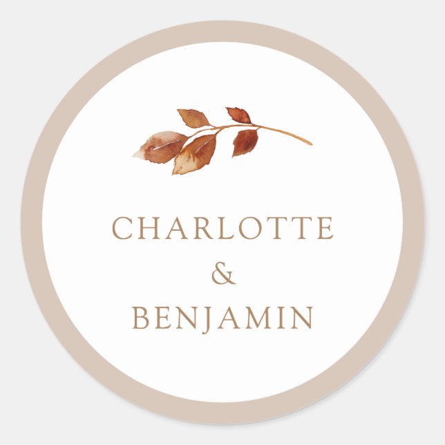 Pegatina simple de casamiento de otoño (Anverso)