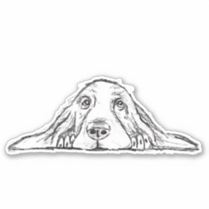 Pegatina simple en blanco y negro de basset hound