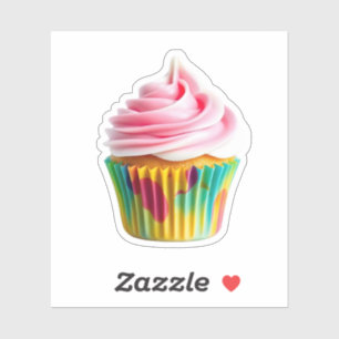 Pegatina Single Cupcake with Pink and White Frosting