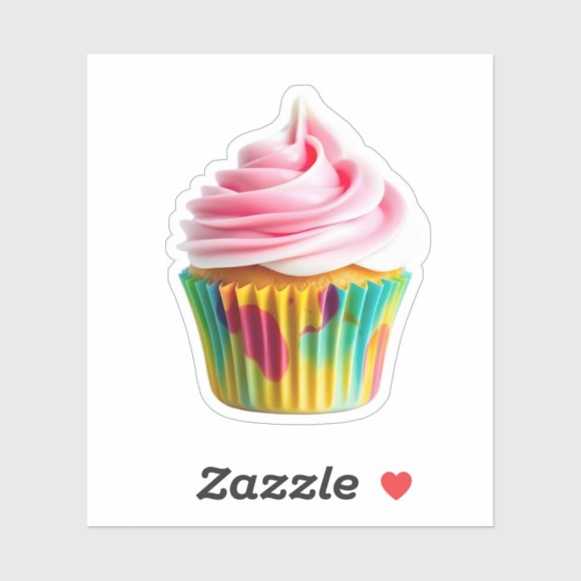 Pegatina Single Cupcake with Pink and White Frosting (Hoja)