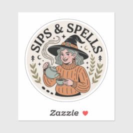 Pegatina Sips & Spels — Té y Libros de Brujas Cosquillas