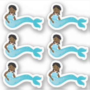 Pegatina Sirena azul afroamericana