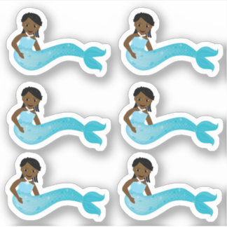 Pegatina Sirena azul afroamericana