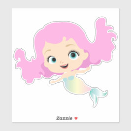 Pegatina Sirena corta con pelo rosado