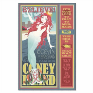 Pegatina sirena de la isla del coney rojo Thunder_Cove