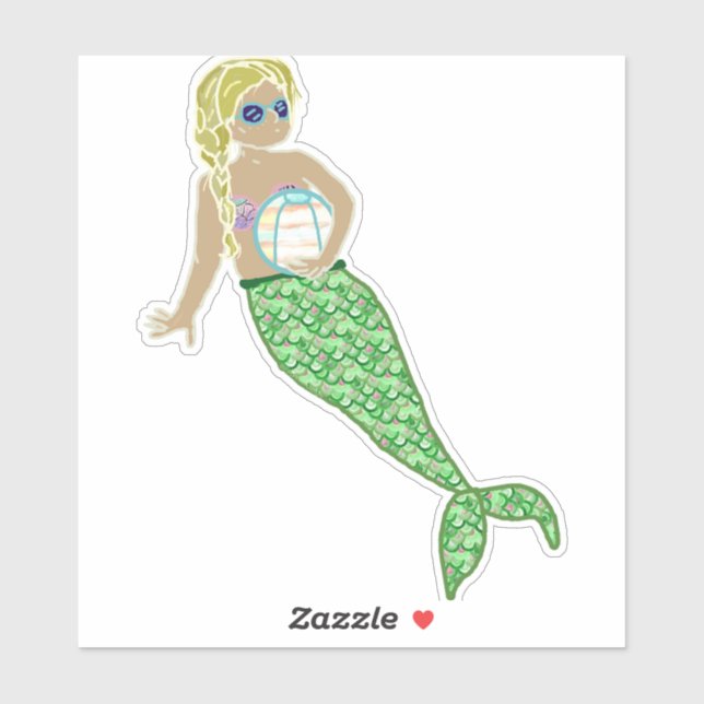 Pegatina Sirena de pelo amarillo, cola verde (Hoja)
