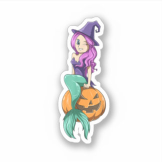 Pegatina Sirena Halloween Sirena Calabaza Regalo de Sirena 