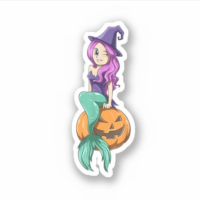 Pegatina Sirena Halloween Sirena Calabaza Regalo de Sirena  (Anverso)