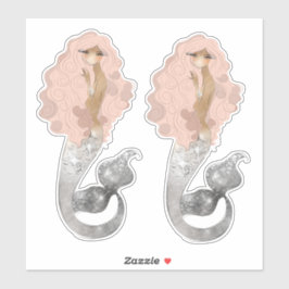 Pegatina Sirenita exótica con pelo rosado