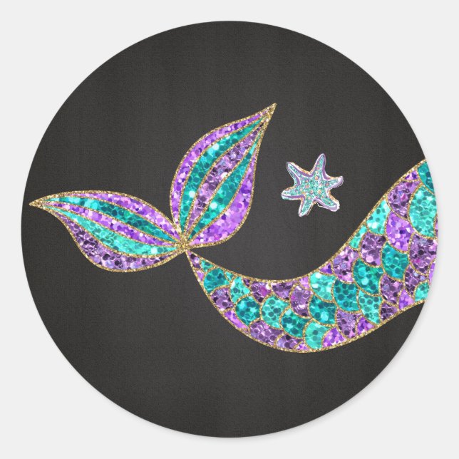 Pegatina Sirenita Purpurina, debajo del mar Gracia (Anverso)