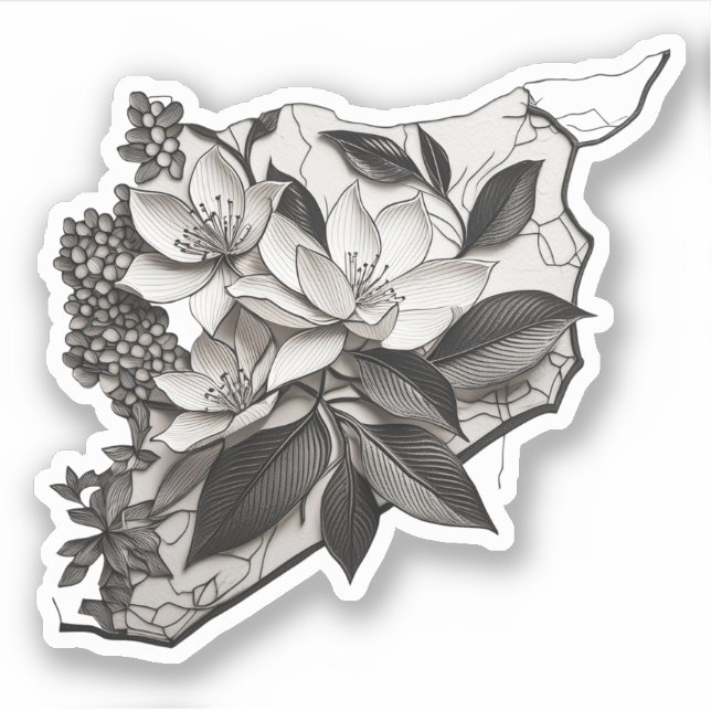 Pegatina Siria (Flores) Diseño Botánico خ Mapa ط・・س・・・・. (Anverso)