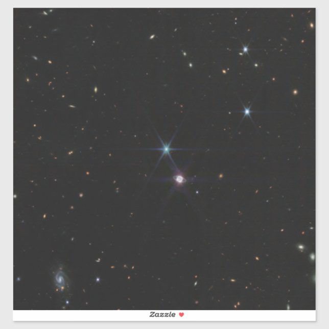 Pegatina Sistema de Anillo Neptuno cientos de galaxias Webb (Hoja)
