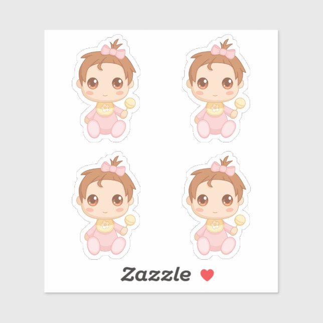 Pegatina Sistema rosado del mono de la niña de 4 (Hoja)