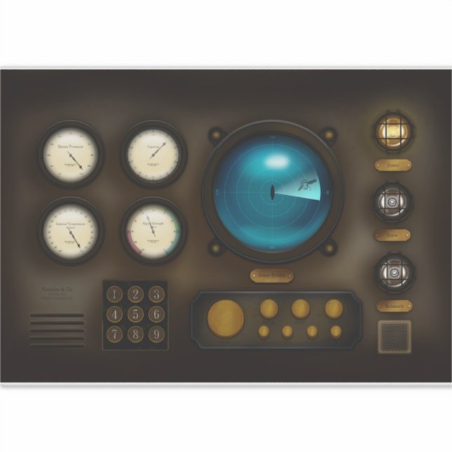 Pegatina Sistema Sonar del Panel de control de buques Retro (Anverso)