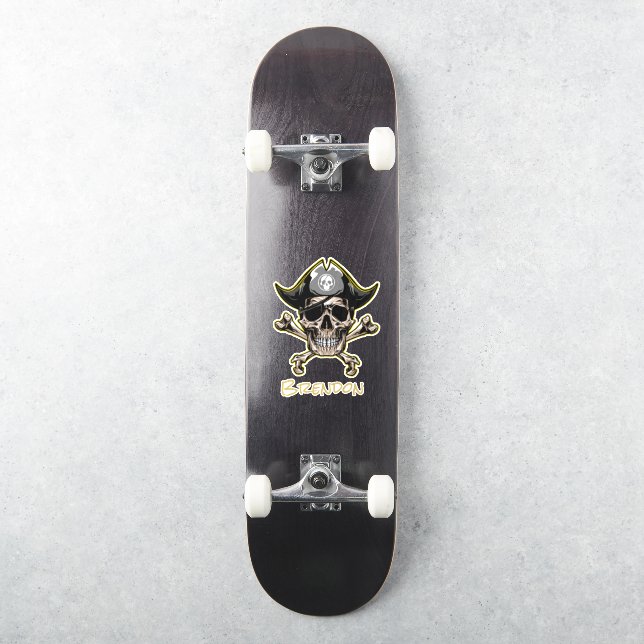 Pegatina Skateboard Black Pirate Flag Cross Bones (Monopatín)