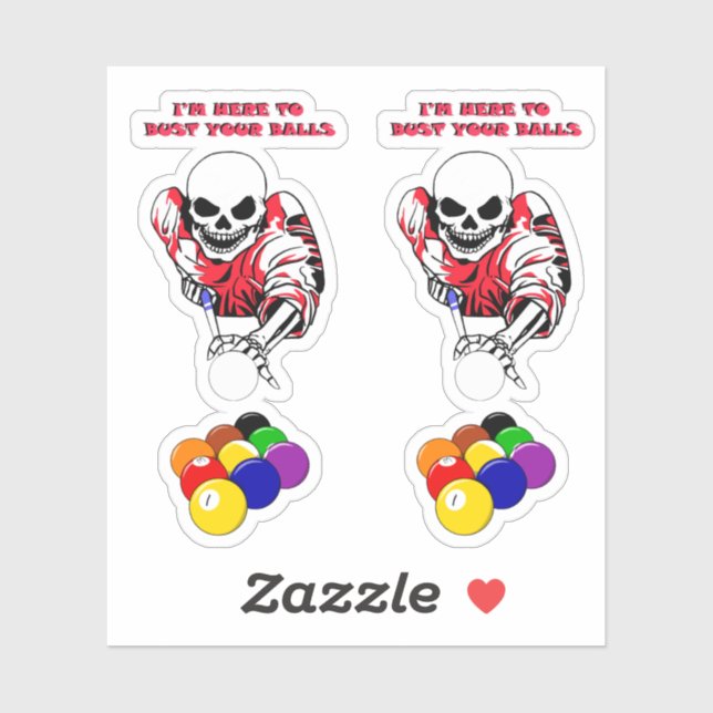 Pegatina Skeleton Ball buster Pool Billiards arte original (Hoja)