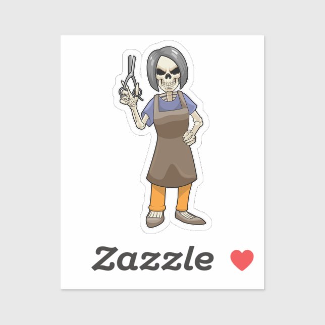 Pegatina Skeleton como peluquero con tijeras (Hoja)