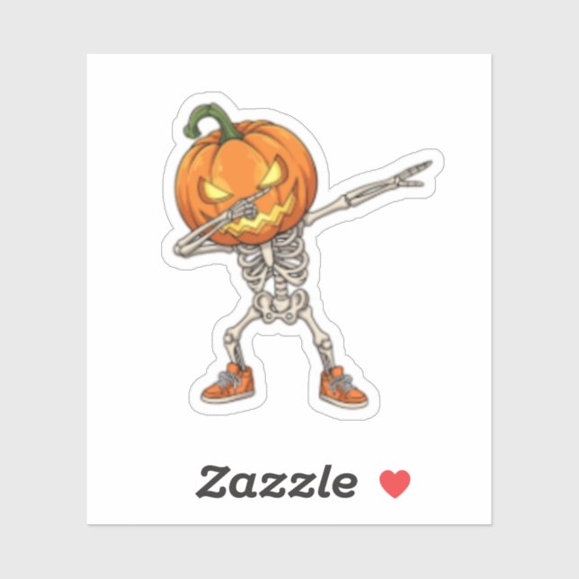 Pegatina Skeleton con cabeza de calabaza Dab Dance Hallowee (Hoja)