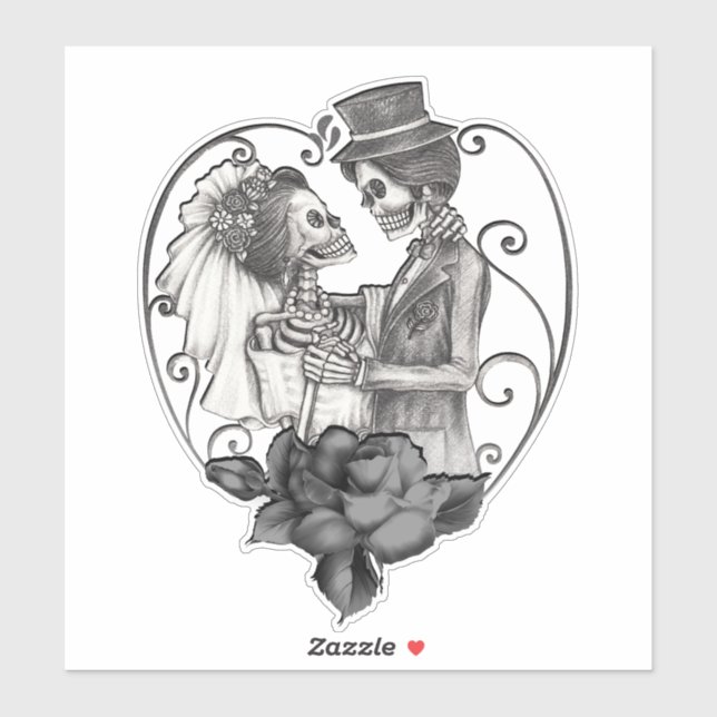 Pegatina Skeleton Love Couple Marriage Boda de danza (Hoja)