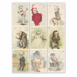 Pegatina Skeleton Skulls vintage calendario del siglo XIX A