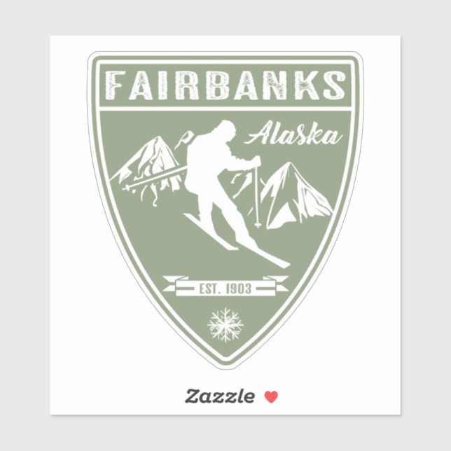 Pegatina Ski Fairbanks Alaska (Hoja)