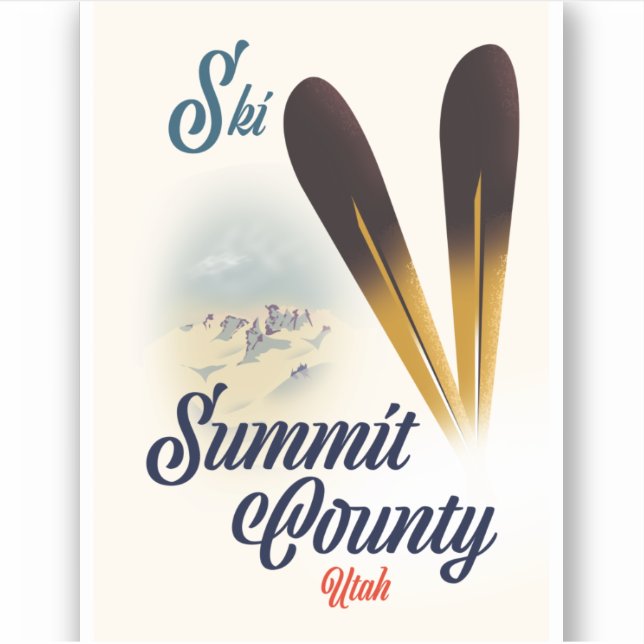 Pegatina Ski Summit County, poster de esquí de Utah. (Anverso)