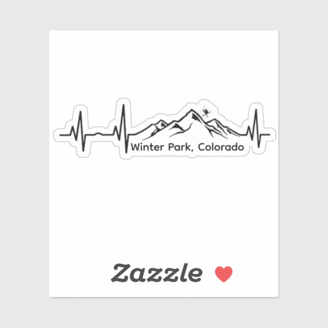 Pegatina Skiing Winter Park Heartbeat (Hoja)