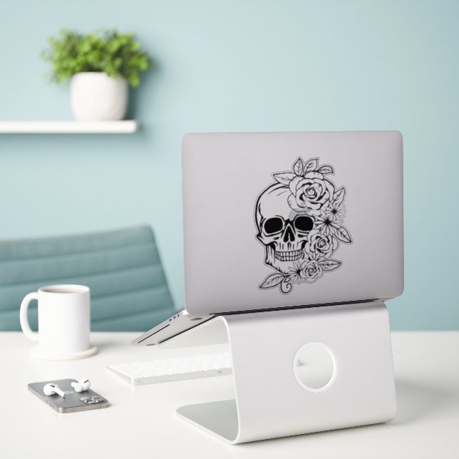 Pegatina Skull Floral Art (Ordenado portátil  en el escritorio)