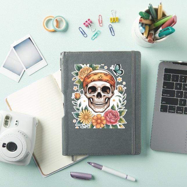 Pegatina Skull Floral Halloween Spooky (Funda para iPad)