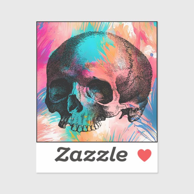 Pegatina Skull Sketch Con Fondo Colorido (Hoja)