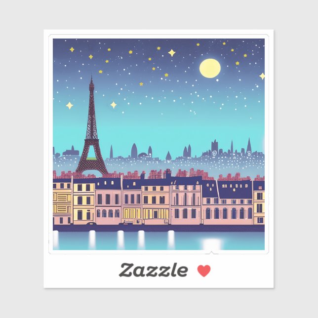 Pegatina Skyline de fantasía de París bajo las estrellas (Hoja)