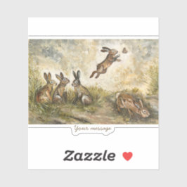 Pegatina Skyward Fluff Meadow Hare Whimsical Rabbit Family