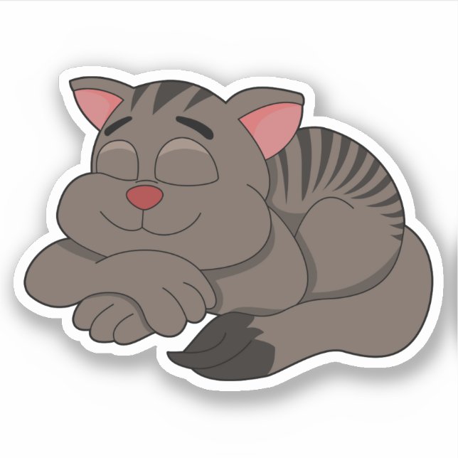Pegatina Sleeping brown cat cartoon - vinyl sticker (Anverso)