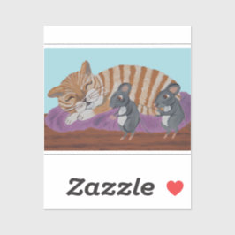 Pegatina Sleeping Cat with Sneaky Mice 