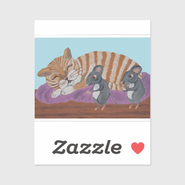 Pegatina Sleeping Cat with Sneaky Mice  (Hoja)