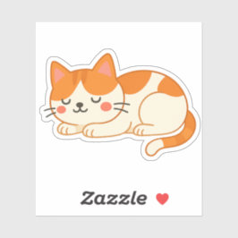 Pegatina Sleeping Orange and White Cat – Cute Cartoon Style