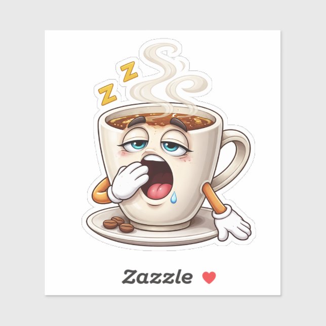 Pegatina Sleepy Cartoon Coffee Cup Custom-Cut Vinyl Sticker (Hoja)